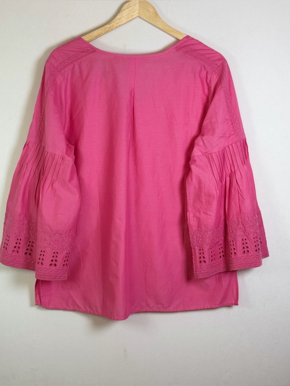 Soft Surroundings Women’s Pink Boho Top Sz L Eyelet Bell Sleeve Cottagecore - Picture 8 of 11